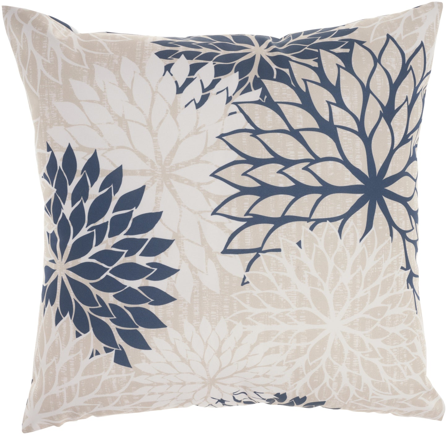 20" Beige Blue and Ivory Floral Indoor Outdoor Throw Pillow