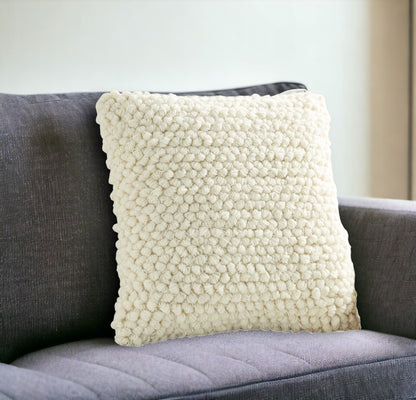 20" Ivory Wool Blend Throw Pillow With Texture