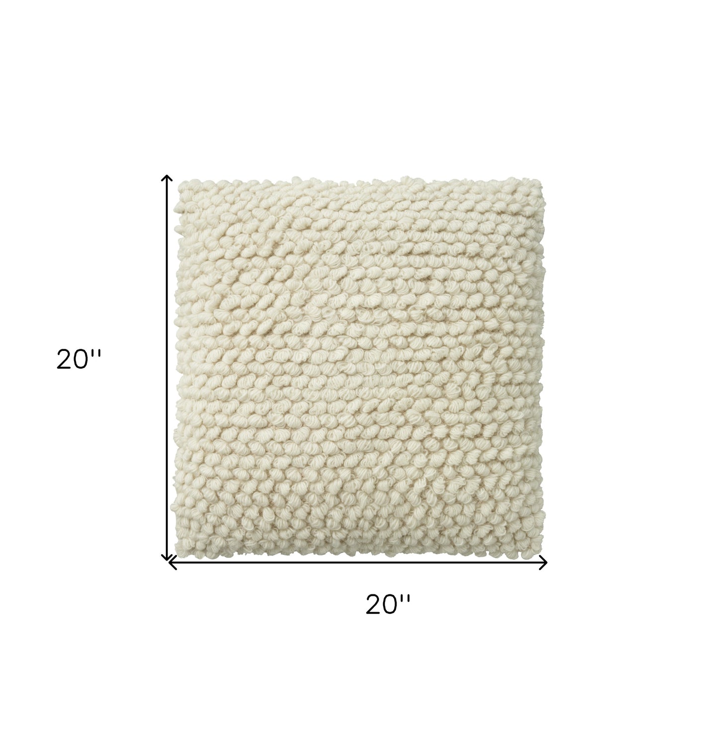 20" Ivory Wool Blend Throw Pillow With Texture