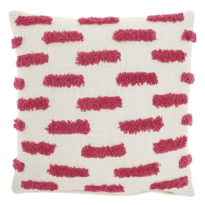 18" Pink and White Geometric Cotton Throw Pillow