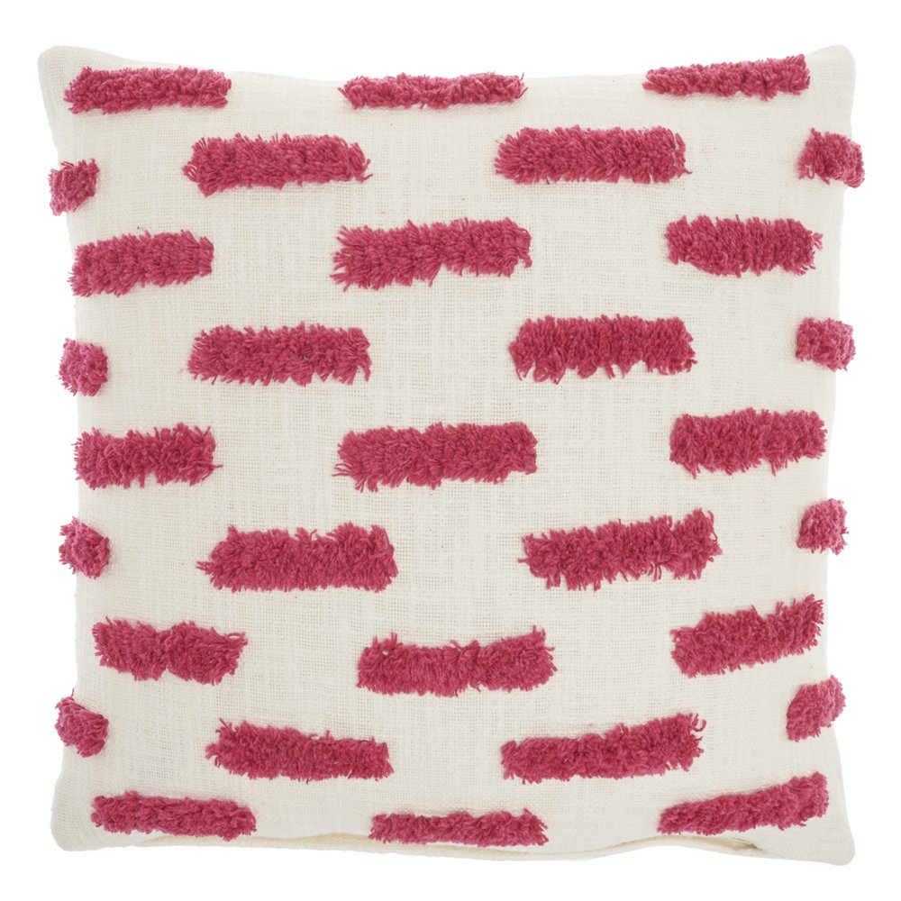 18" Pink and White Geometric Cotton Throw Pillow