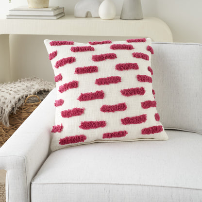 18" Pink and White Geometric Cotton Throw Pillow