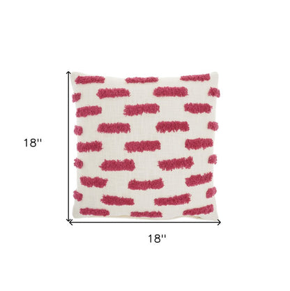 18" Pink and White Geometric Cotton Throw Pillow