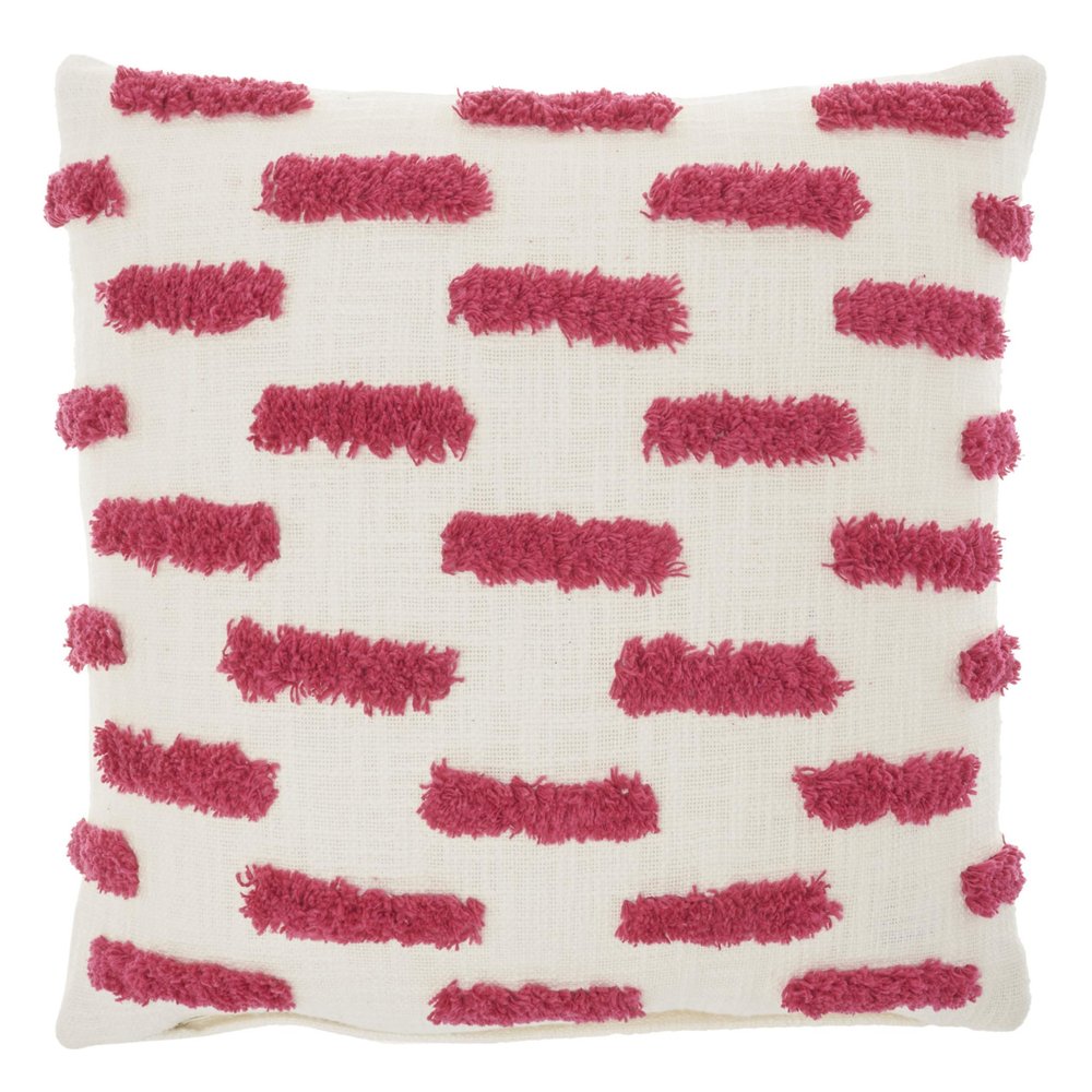 18" Pink and White Geometric Cotton Throw Pillow