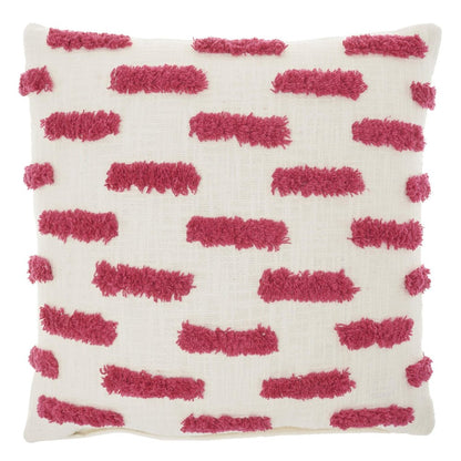 18" Pink and White Geometric Cotton Throw Pillow
