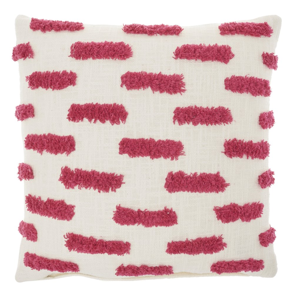 18" Pink and White Geometric Cotton Throw Pillow