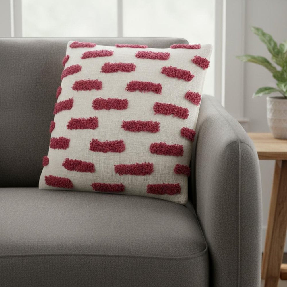 18" Pink and White Geometric Cotton Throw Pillow
