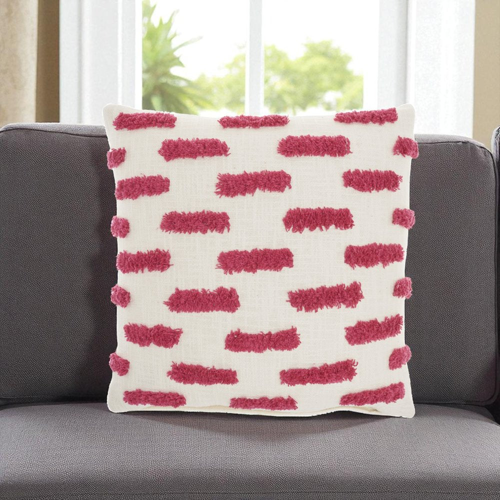 18" Pink and White Geometric Cotton Throw Pillow