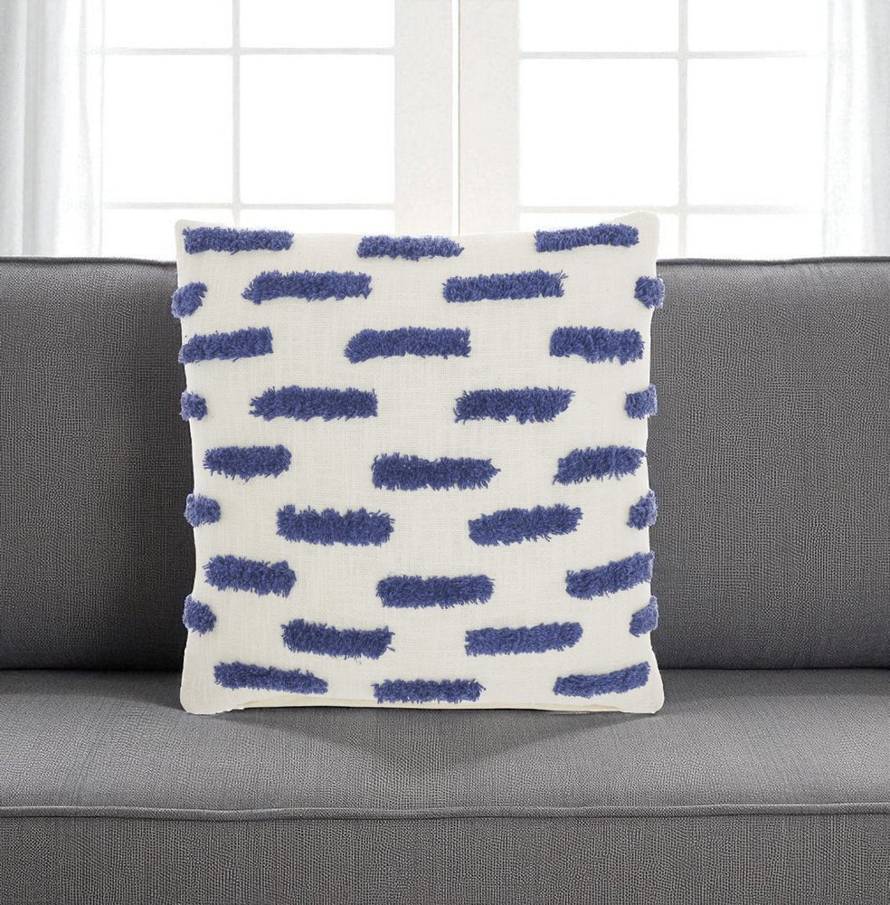 18" Blue and White Geometric Cotton Throw Pillow