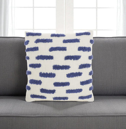 18" Blue and White Geometric Cotton Throw Pillow