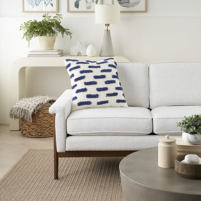 18" Blue and White Geometric Cotton Throw Pillow