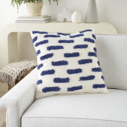 18" Blue and White Geometric Cotton Throw Pillow