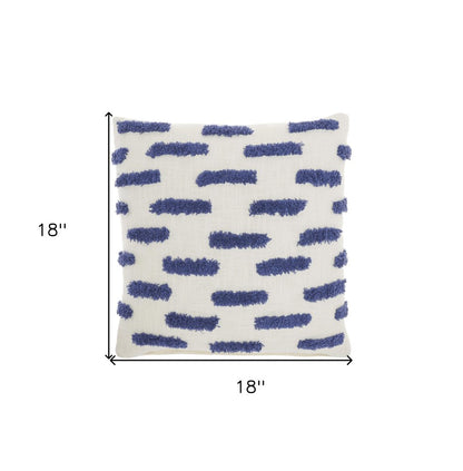 18" Blue and White Geometric Cotton Throw Pillow