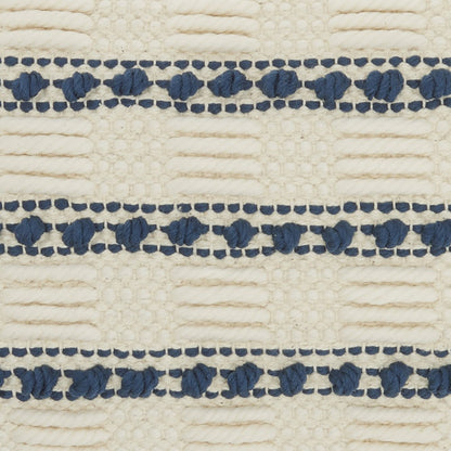 12" X 20" Ivory and Blue Striped Cotton Blend Throw Pillow With Texture