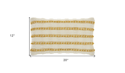 12" X 20" Yellow and Ivory Striped Cotton Blend Throw Pillow With Texture