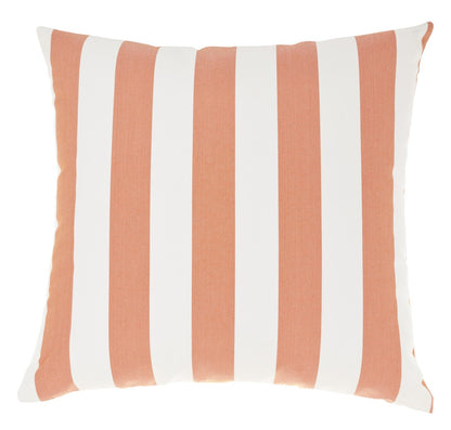 18" Coral and White Striped Indoor Outdoor Throw Pillow