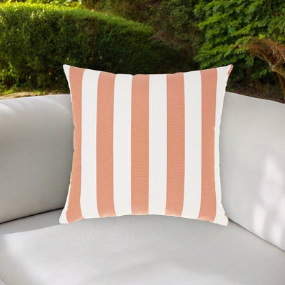 18" Coral and White Striped Indoor Outdoor Throw Pillow