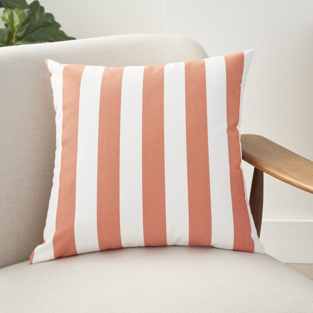 18" Coral and White Striped Indoor Outdoor Throw Pillow