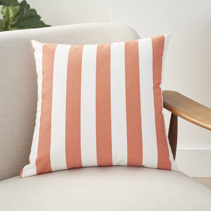 18" Coral and White Striped Indoor Outdoor Throw Pillow