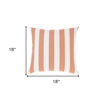 18" Coral and White Striped Indoor Outdoor Throw Pillow