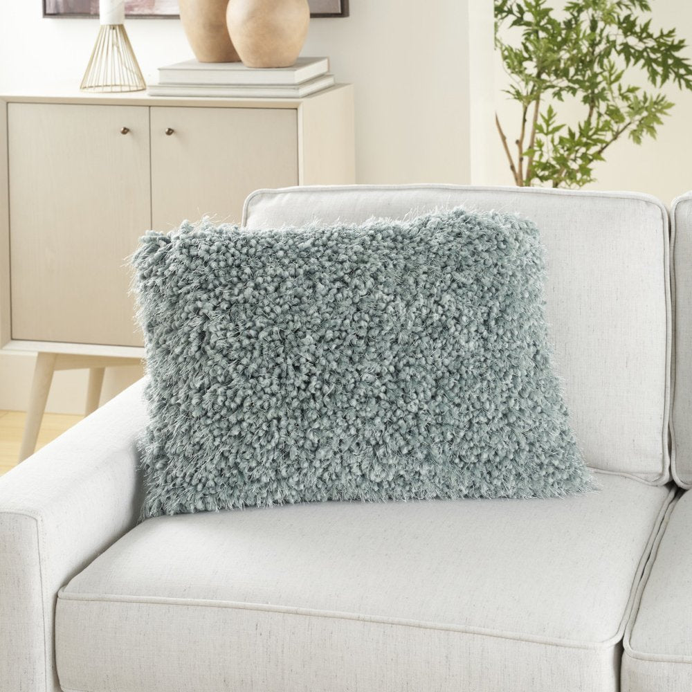 14" X 20" Celadon Shag Lumbar Throw Pillow
