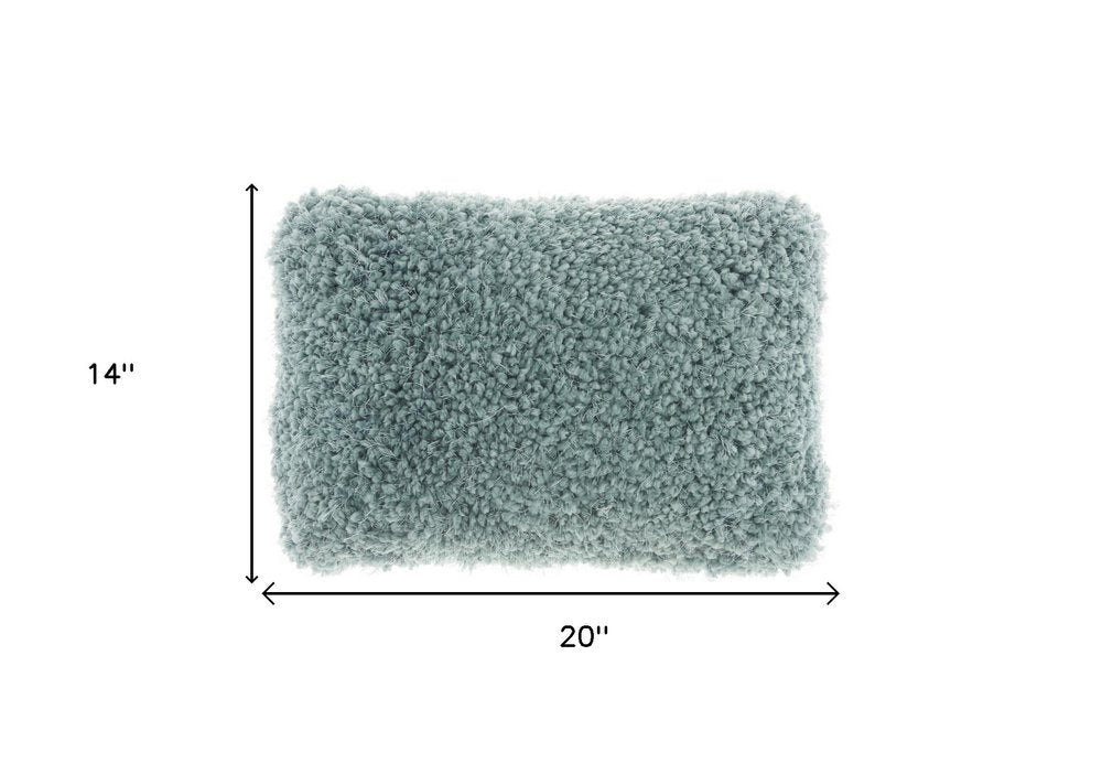14" X 20" Celadon Shag Lumbar Throw Pillow