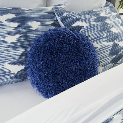 14" X 14" Blue Round Shag Throw Pillow