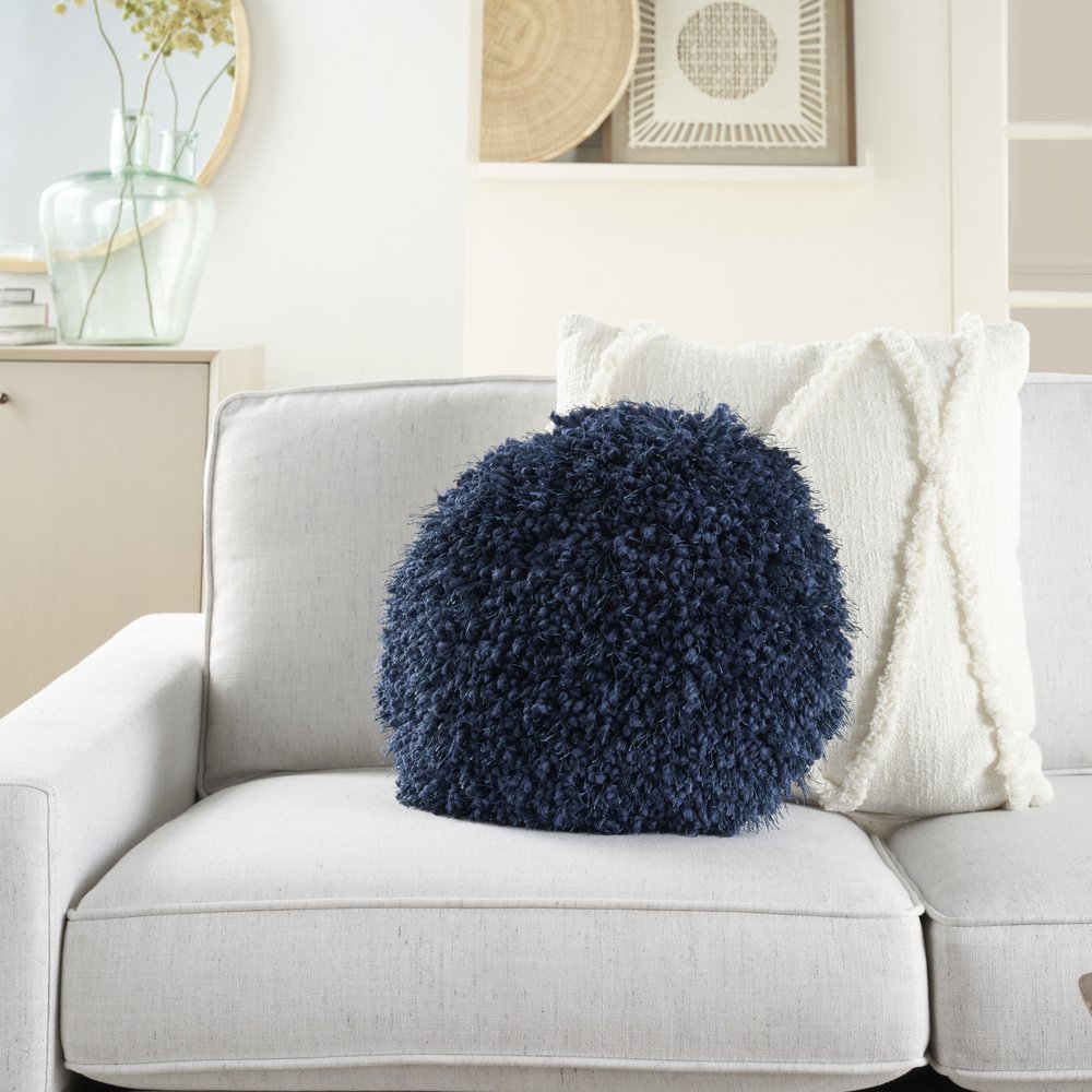 14" X 14" Blue Round Shag Throw Pillow