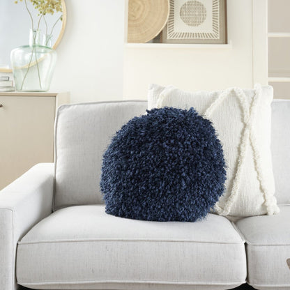 14" X 14" Blue Round Shag Throw Pillow