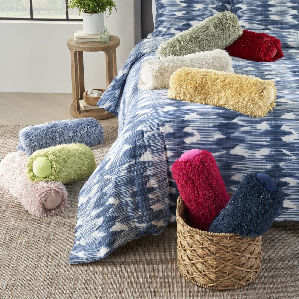 5" X 20" Yellow Shag Bolster Throw Pillow