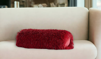 5" X 20" Red Bolster Shag Bolster Throw Pillow