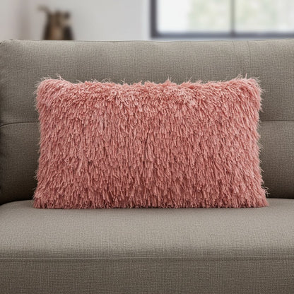 14" X 24" Coral Shag Lumbar Throw Pillow