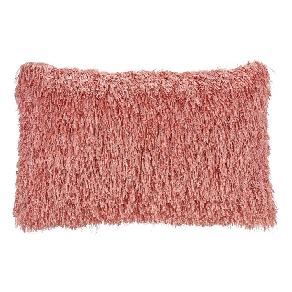 14" X 24" Coral Shag Lumbar Throw Pillow