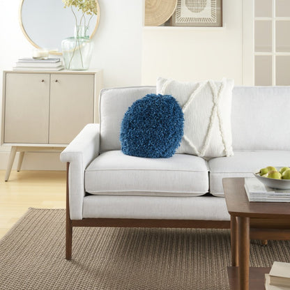 14" X 14" Teal Blue Round Shag Throw Pillow