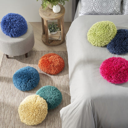 14" X 14" Teal Blue Round Shag Throw Pillow