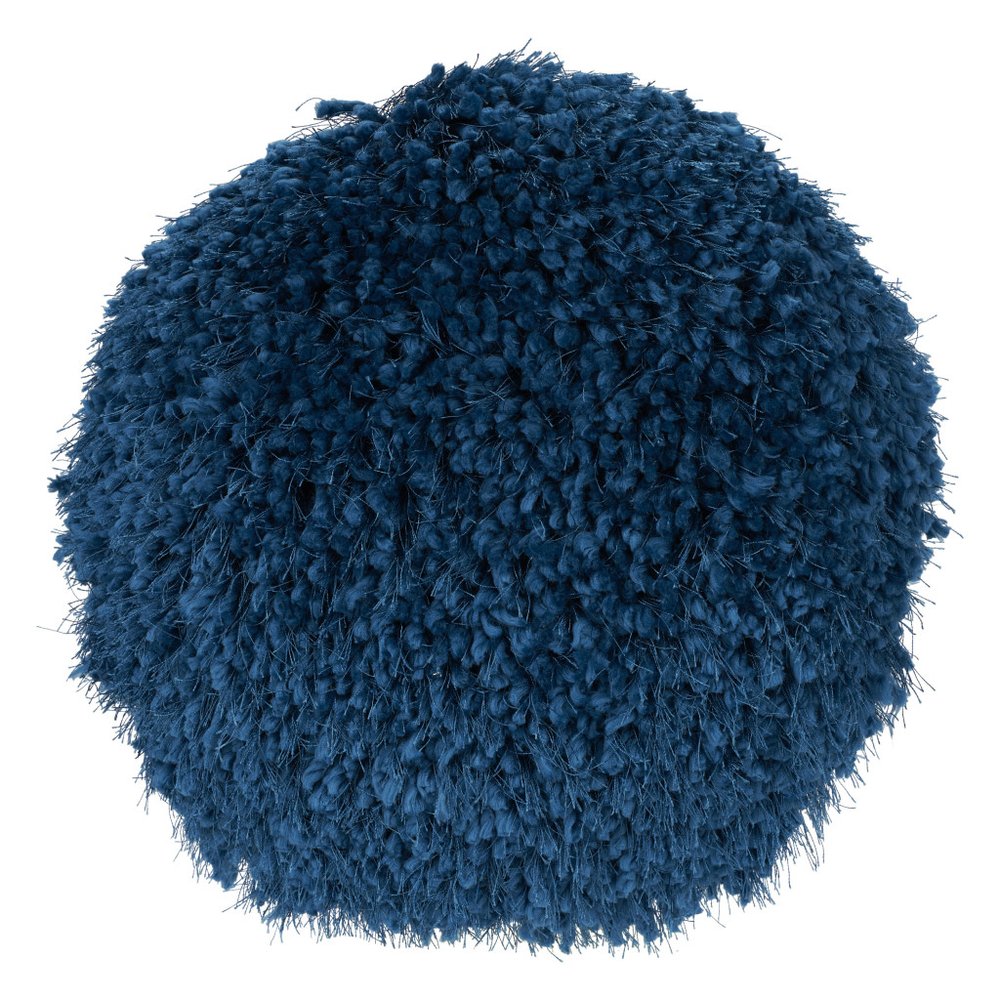 14" X 14" Teal Blue Round Shag Throw Pillow
