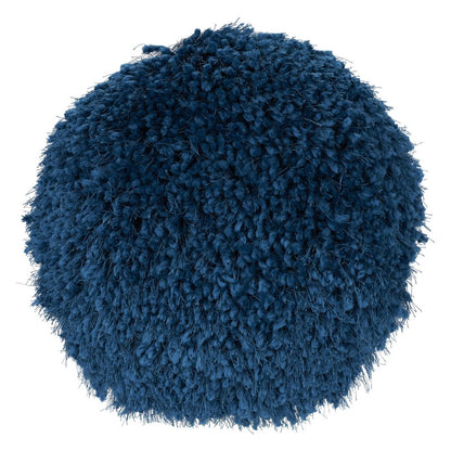 14" X 14" Teal Blue Round Shag Throw Pillow