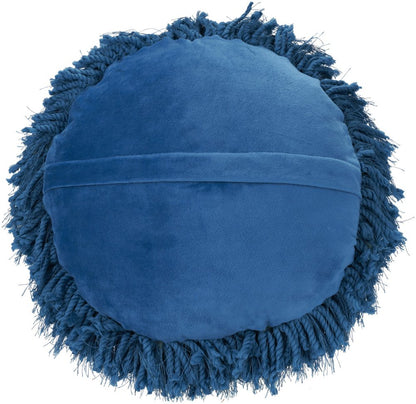 14" X 14" Teal Blue Round Shag Throw Pillow