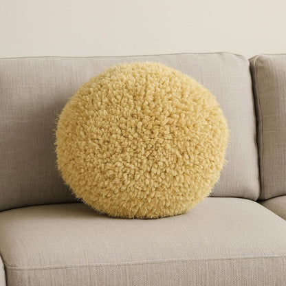 14" X 14" Yellow Round Shag Throw Pillow