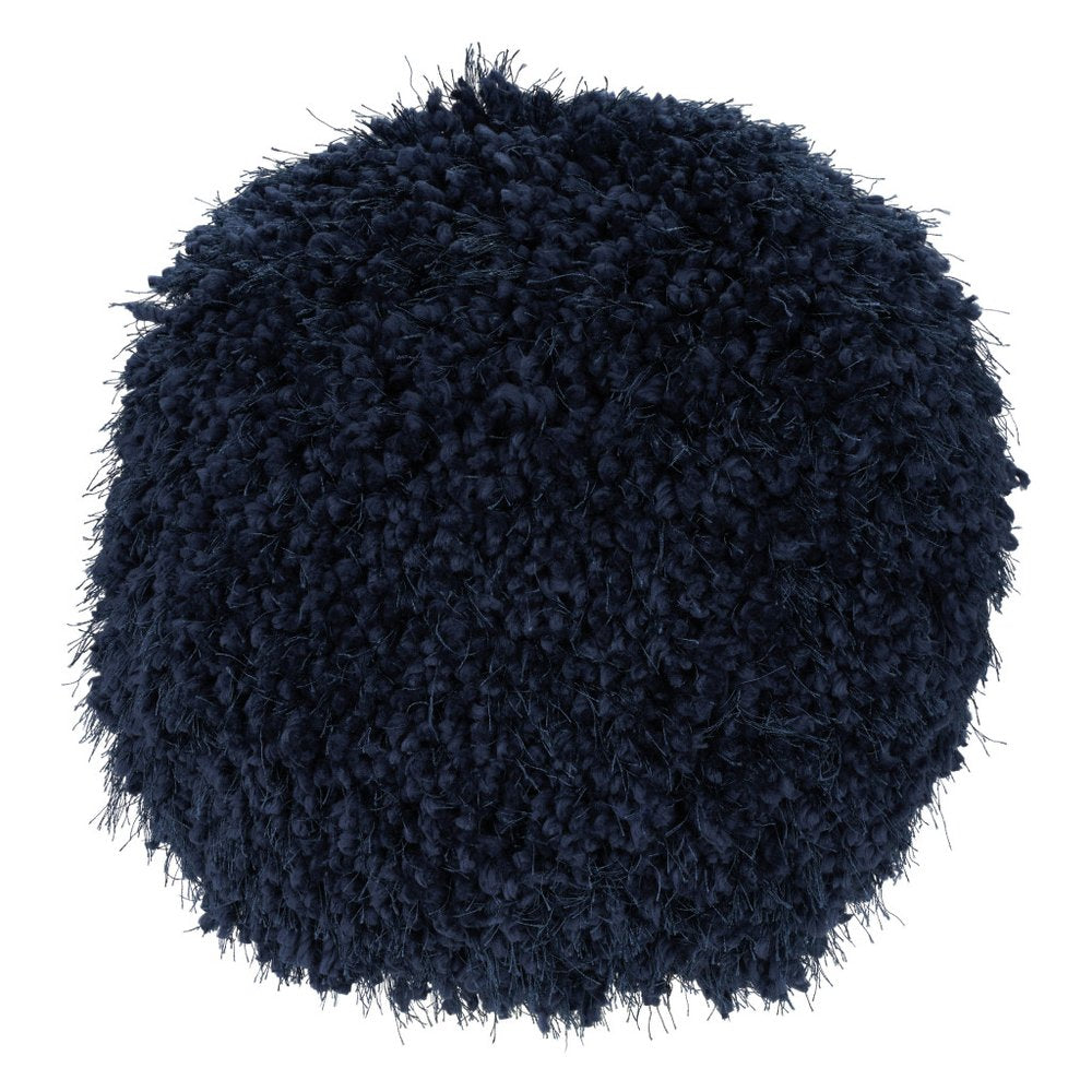14" X 14" Navy Blue Round Shag Throw Pillow
