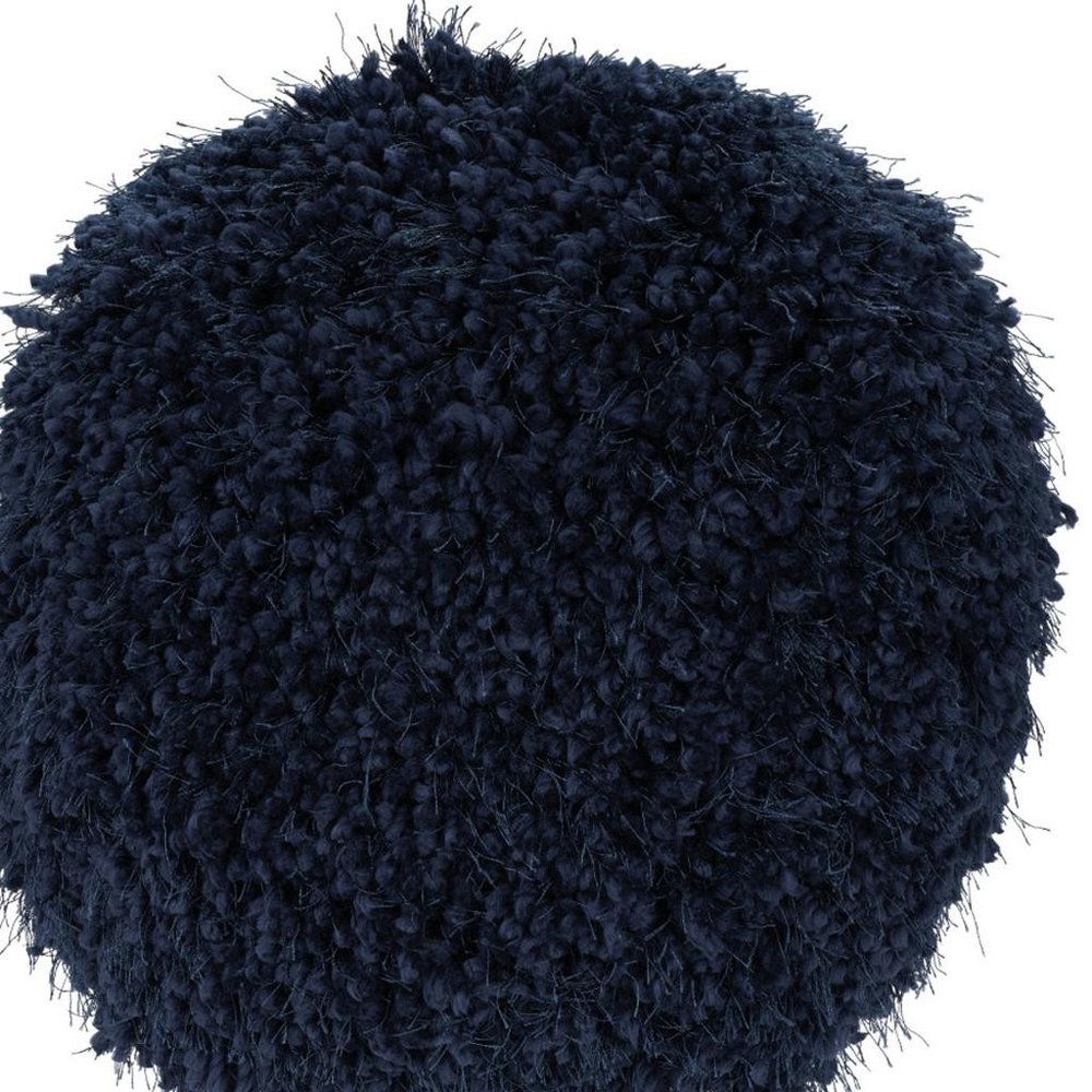 14" X 14" Navy Blue Round Shag Throw Pillow