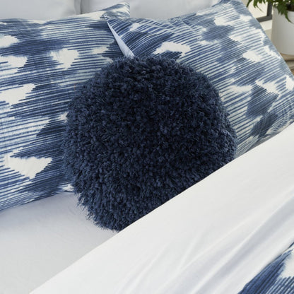 14" X 14" Navy Blue Round Shag Throw Pillow