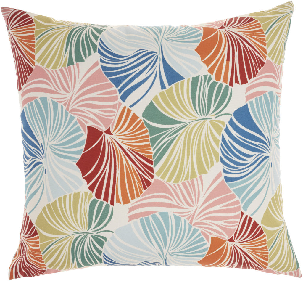 20" Orange Green and Blue Botanical Indoor Outdoor Throw Pillow