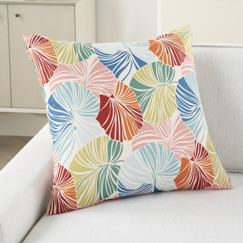 20" Orange Green and Blue Botanical Indoor Outdoor Throw Pillow