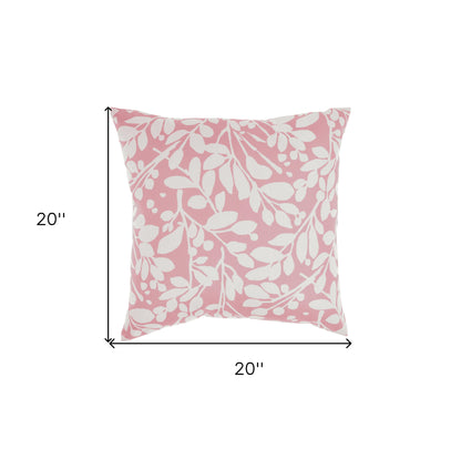 20" Coral and White Botanical Indoor Outdoor Throw Pillow