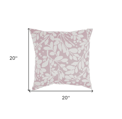 20" Pink and White Botanical Indoor Outdoor Throw Pillow