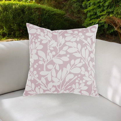 20" Pink and White Botanical Indoor Outdoor Throw Pillow