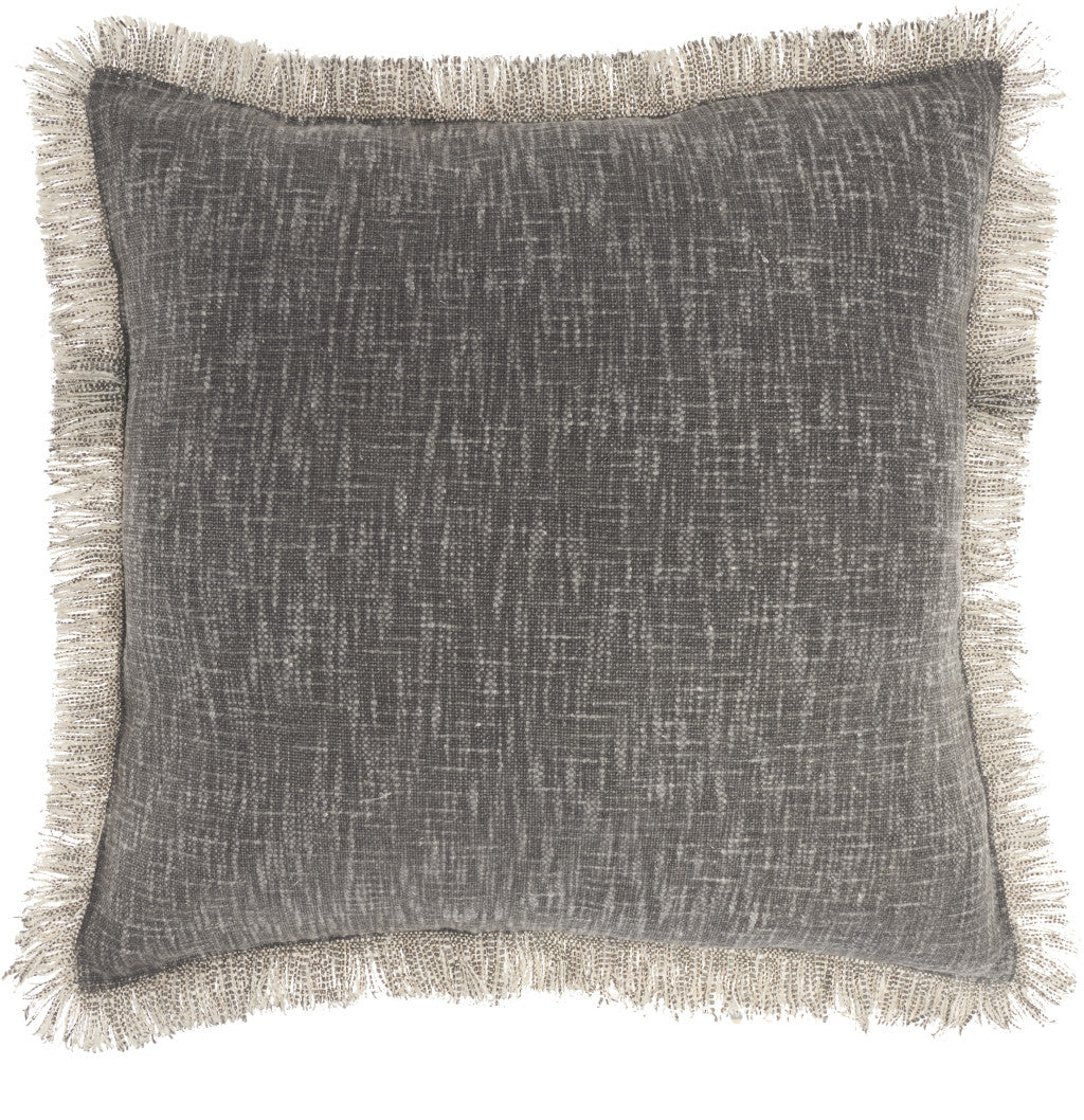 22" Charcoal Cotton Throw Pillow With Fringe