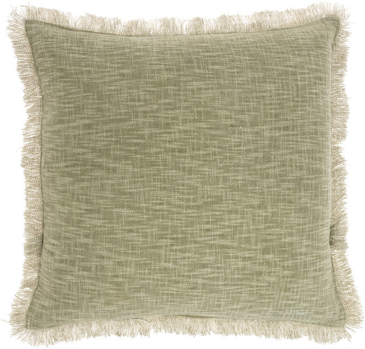 22" Sage Cotton Throw Pillow With Fringe