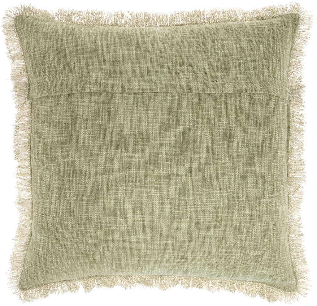 22" Sage Cotton Throw Pillow With Fringe